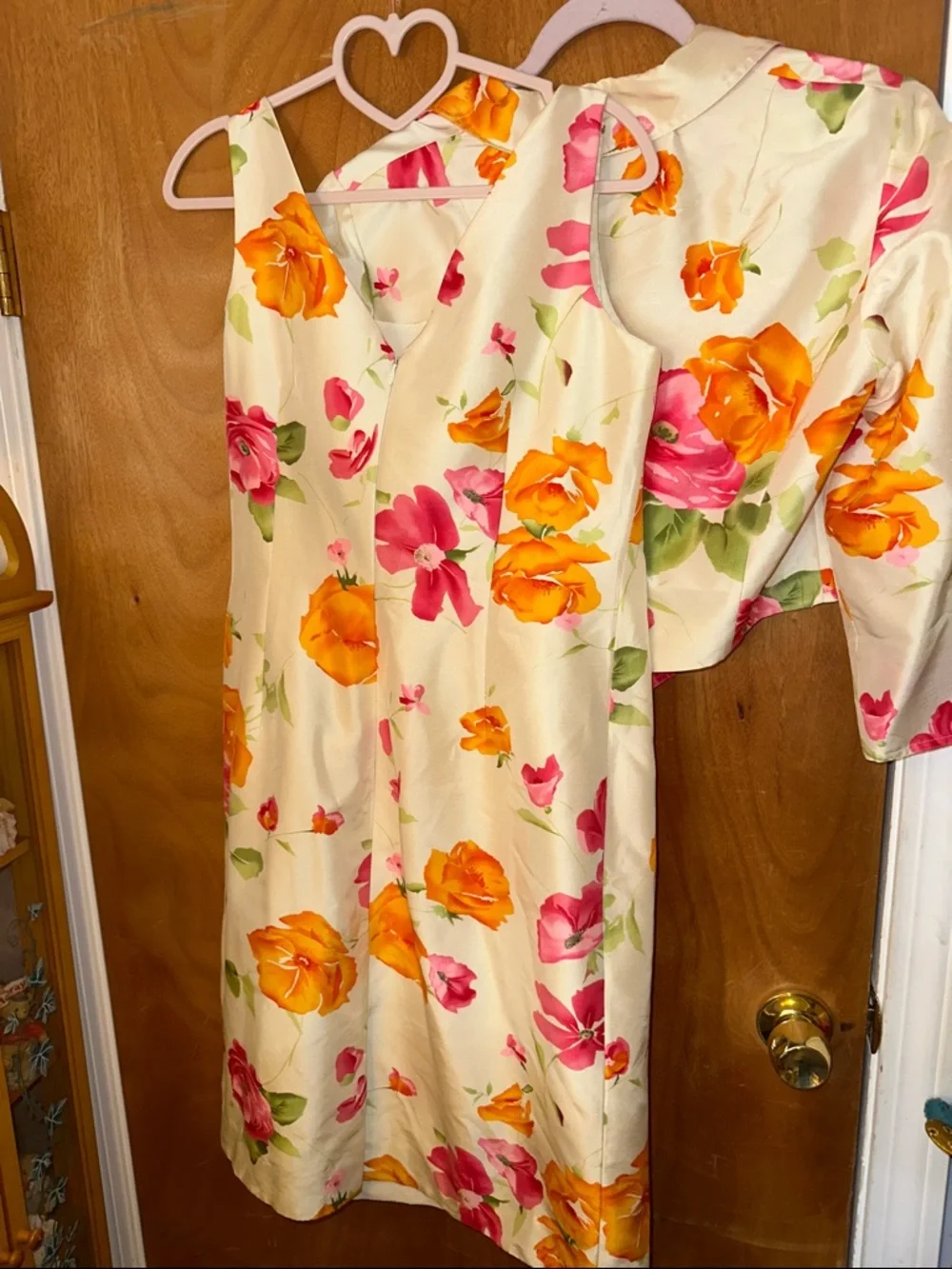 Rickie Freeman for Teri Jon Cream Midi Dress with Pink and Orange Floral Print - Picture 7 of 7
